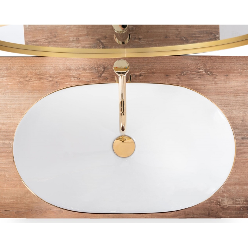 REA-U8570 - Lauale asetatav valamu ROYAL 36x62 cm keraamika/läikiv valge/kuldne