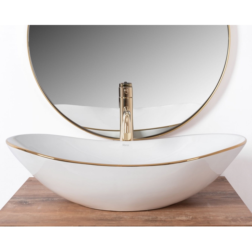 REA-U8570 - Lauale asetatav valamu ROYAL 36x62 cm keraamika/läikiv valge/kuldne