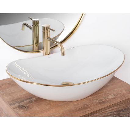 REA-U8570 - Lauale asetatav valamu ROYAL 36x62 cm keraamika/läikiv valge/kuldne