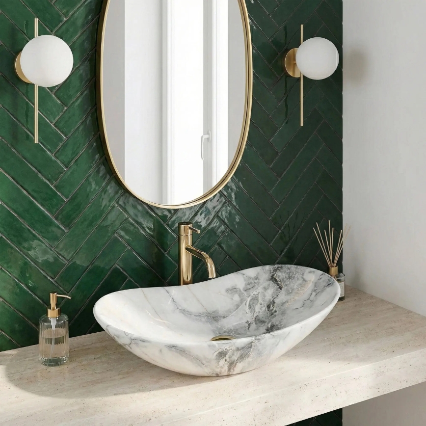 REA-U8596 - Lauapealne valamu ROYAL 36x62,5 cm keraamiline/valge/hall/kiviimitatsioon