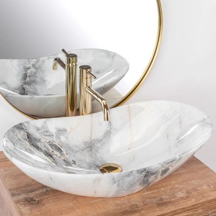 REA-U8596 - Lauapealne valamu ROYAL 36x62,5 cm keraamiline/valge/hall/kiviimitatsioon