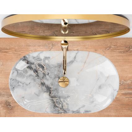 REA-U8596 - Lauapealne valamu ROYAL 36x62,5 cm keraamiline/valge/hall/kiviimitatsioon