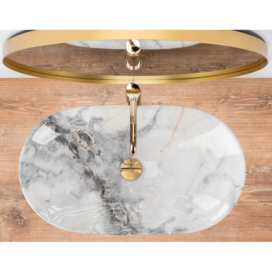 REA-U8596 - Lauapealne valamu ROYAL 36x62,5 cm keraamiline/valge/hall/kiviimitatsioon