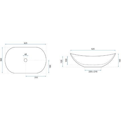 REA-U8596 - Lauapealne valamu ROYAL 36x62,5 cm keraamiline/valge/hall/kiviimitatsioon