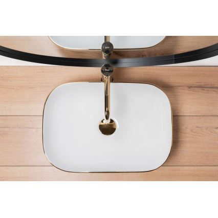 REA-U8736 - Lauapinnale paigaldatav valamu BELINDA 33,5x46,5 cm keraamika/valge/kuldne