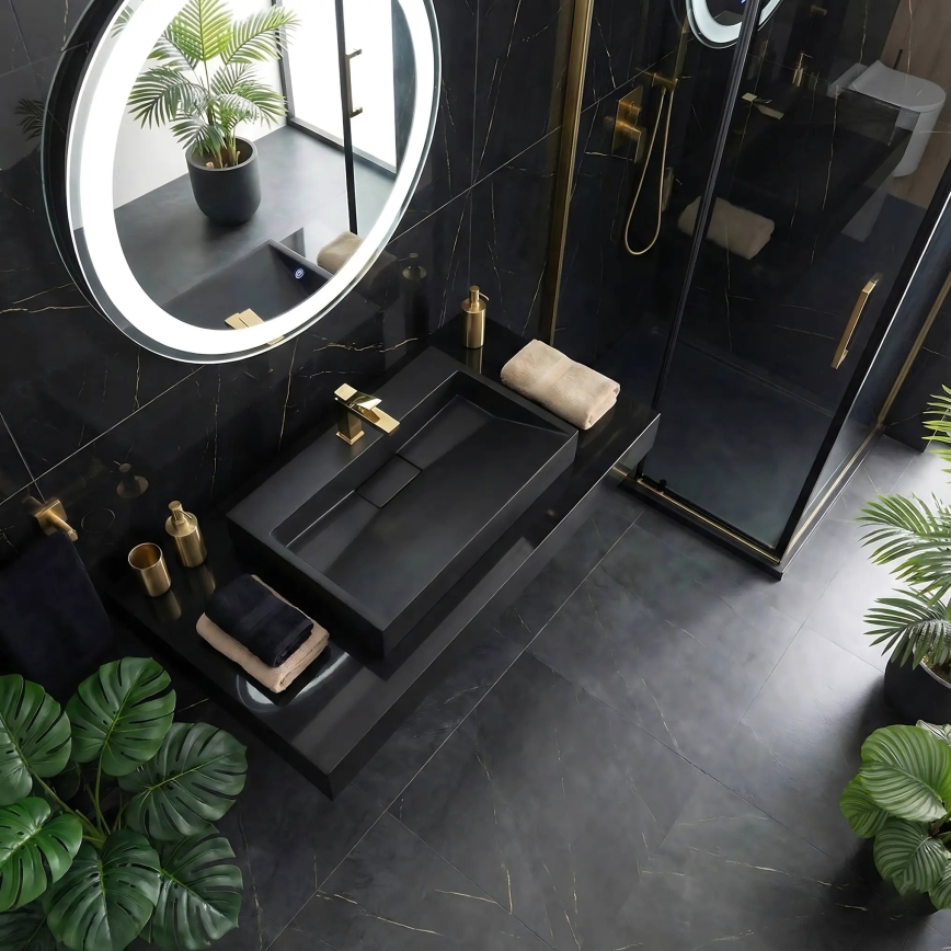 REA-U8779 - Lauale paigaldatav valamu GOYA 37x60 cm komposiitkivi/mattmust