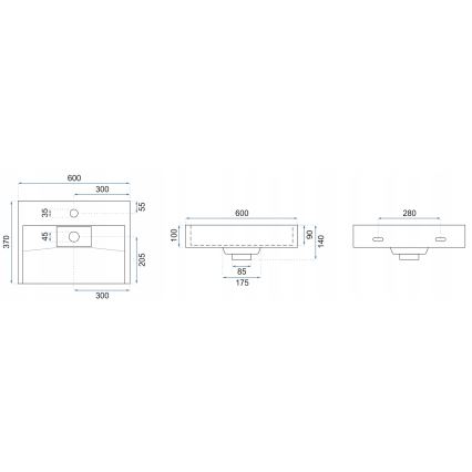 REA-U8779 - Lauale paigaldatav valamu GOYA 37x60 cm komposiitkivi/mattmust