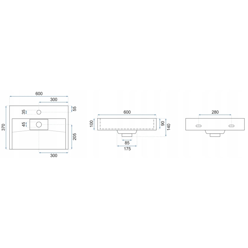 REA-U8779 - Lauale paigaldatav valamu GOYA 37x60 cm komposiitkivi/mattmust