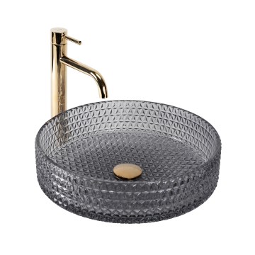 REA-U8880 - Lauaplaadile paigaldatav CRISTAL-valamu, läbimõõt 39 cm, klaas, suitsuhall