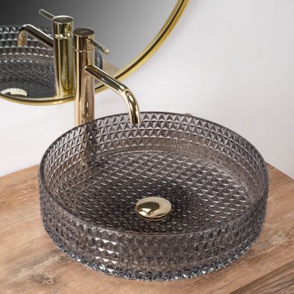 REA-U8880 - Lauaplaadile paigaldatav CRISTAL-valamu, läbimõõt 39 cm, klaas, suitsuhall