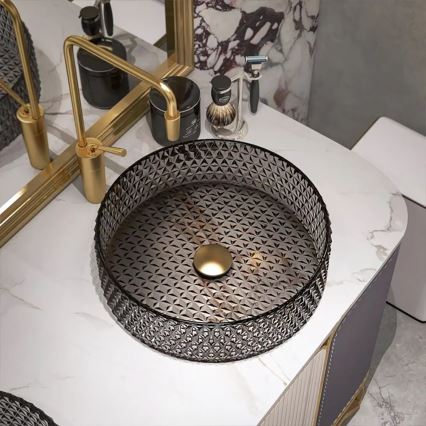 REA-U8880 - Lauaplaadile paigaldatav CRISTAL-valamu, läbimõõt 39 cm, klaas, suitsuhall
