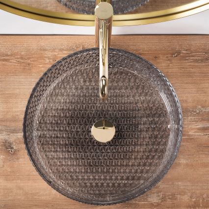 REA-U8880 - Lauaplaadile paigaldatav CRISTAL-valamu, läbimõõt 39 cm, klaas, suitsuhall