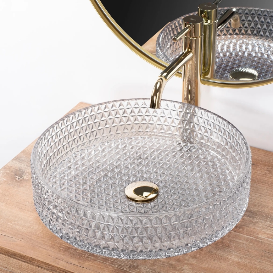 REA-U8881 - Lauapealne valamu CRISTAL Ø 39 cm klaas/läbipaistev