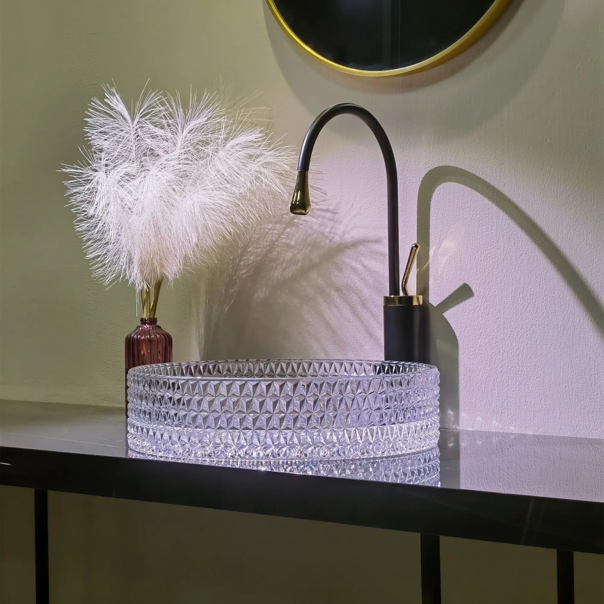 REA-U8881 - Lauapealne valamu CRISTAL Ø 39 cm klaas/läbipaistev