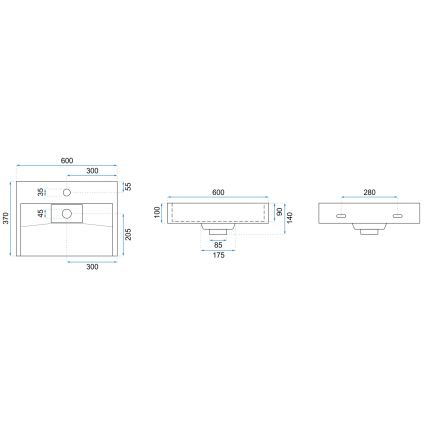 REA-U8901 - Lauale paigaldatav valamu GOYA 37x60 cm mattvalge