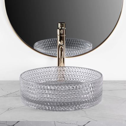 REA-U9615 - Lauale paigaldatav valamu CRISTAL Ø 35,5 cm klaas/hall