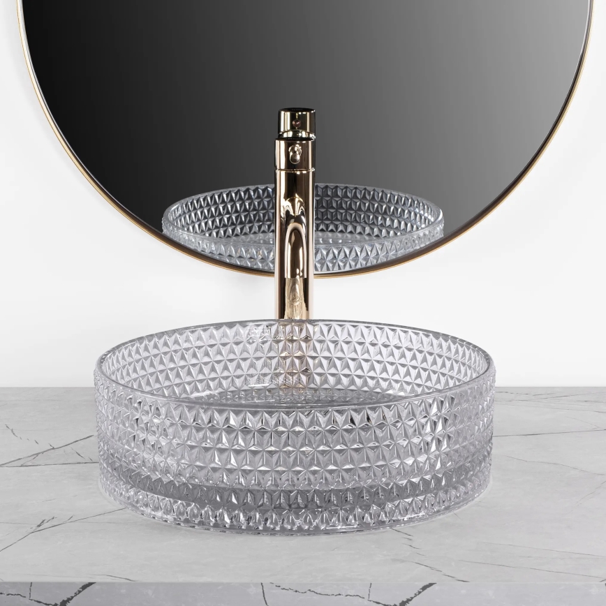 REA-U9615 - Lauale paigaldatav valamu CRISTAL Ø 35,5 cm klaas/hall