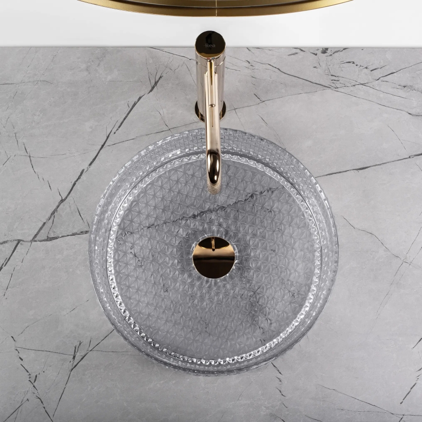 REA-U9615 - Lauale paigaldatav valamu CRISTAL Ø 35,5 cm klaas/hall