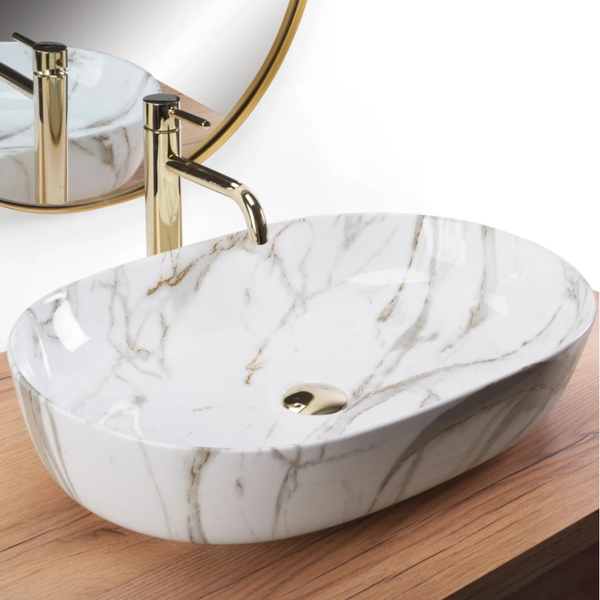 REA-U9656 - Lauapinnale paigaldatav valamukauss CLEO 41x60,5 cm keraamika/marmori dekor