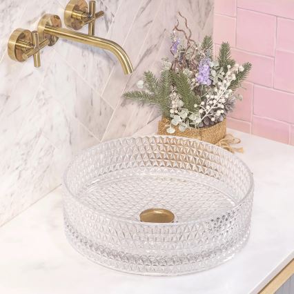 REA-U9670 - Lauaplaadile paigaldatav CRISTAL valamu, 35,5 cm, klaas/läbipaistev