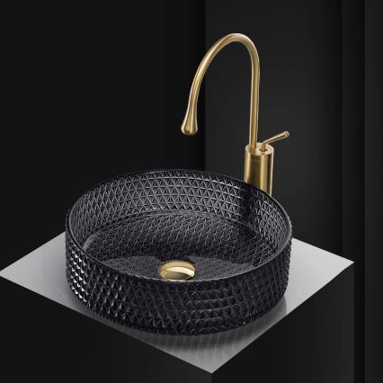 REA-U9671 - Lauapealne valamu CRISTAL, Ø 35,5 cm, klaas/suitsuhall