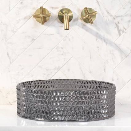 REA-U9671 - Lauapealne valamu CRISTAL, Ø 35,5 cm, klaas/suitsuhall