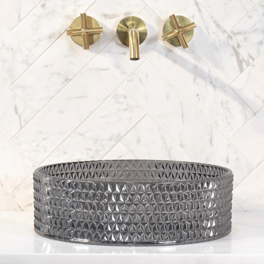 REA-U9671 - Lauapealne valamu CRISTAL, Ø 35,5 cm, klaas/suitsuhall