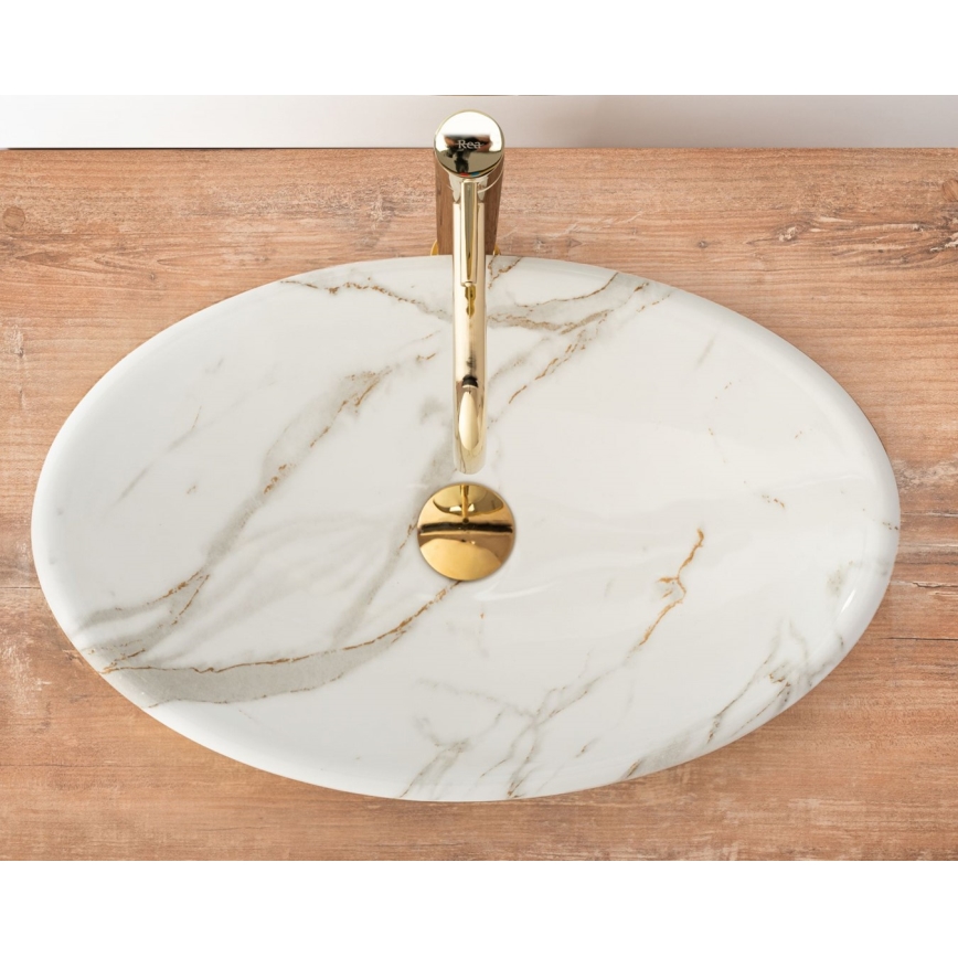 REA-U9685 - Lauaplaadile paigaldatav valamu PAMELA 33x53 cm keraamika/marmorimuster
