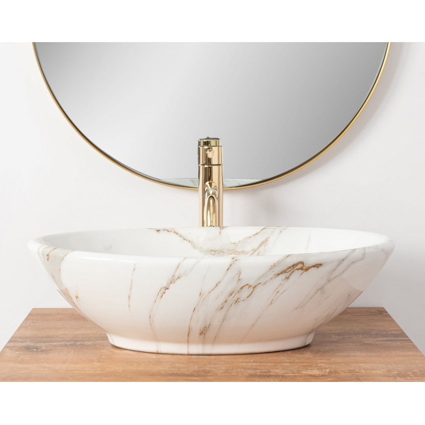 REA-U9685 - Lauaplaadile paigaldatav valamu PAMELA 33x53 cm keraamika/marmorimuster