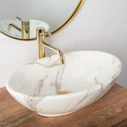 REA-U9685 - Lauaplaadile paigaldatav valamu PAMELA 33x53 cm keraamika/marmorimuster