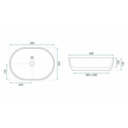 REA-U9888  - LARA lauapealne valamu 35x48,5 cm keraamika/kiviimitatsioon