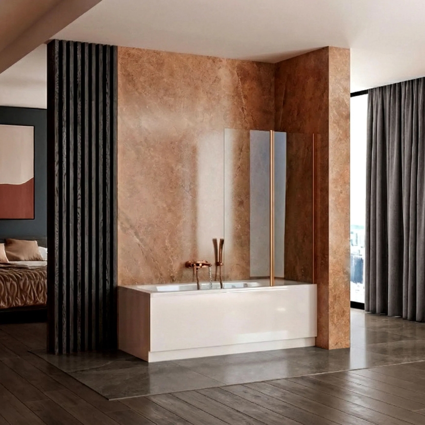 REA-W5696 - Kokkupandav vannisein AGAT 140x80 cm harjatud vask/selge klaas