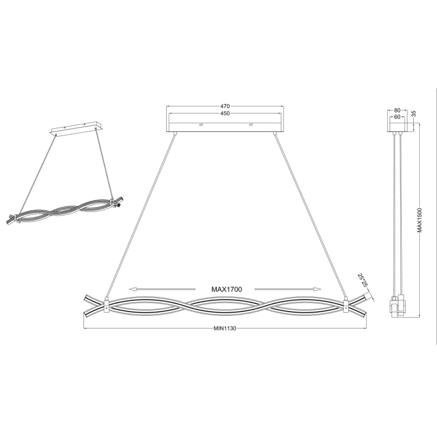 Reality - LED Lühter WAVE LED/16W/230V + LED/9W