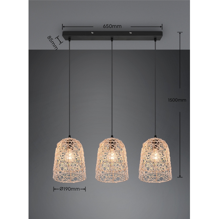 Reality - LOVIS rippvalgusti kaabliga 3xE27/40W/230V must