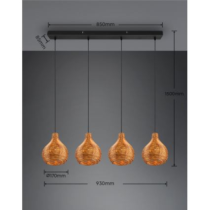 Reality - Rippvalgusti juhtmel SPROUT 3xE14/40W/230V pruun/rotang