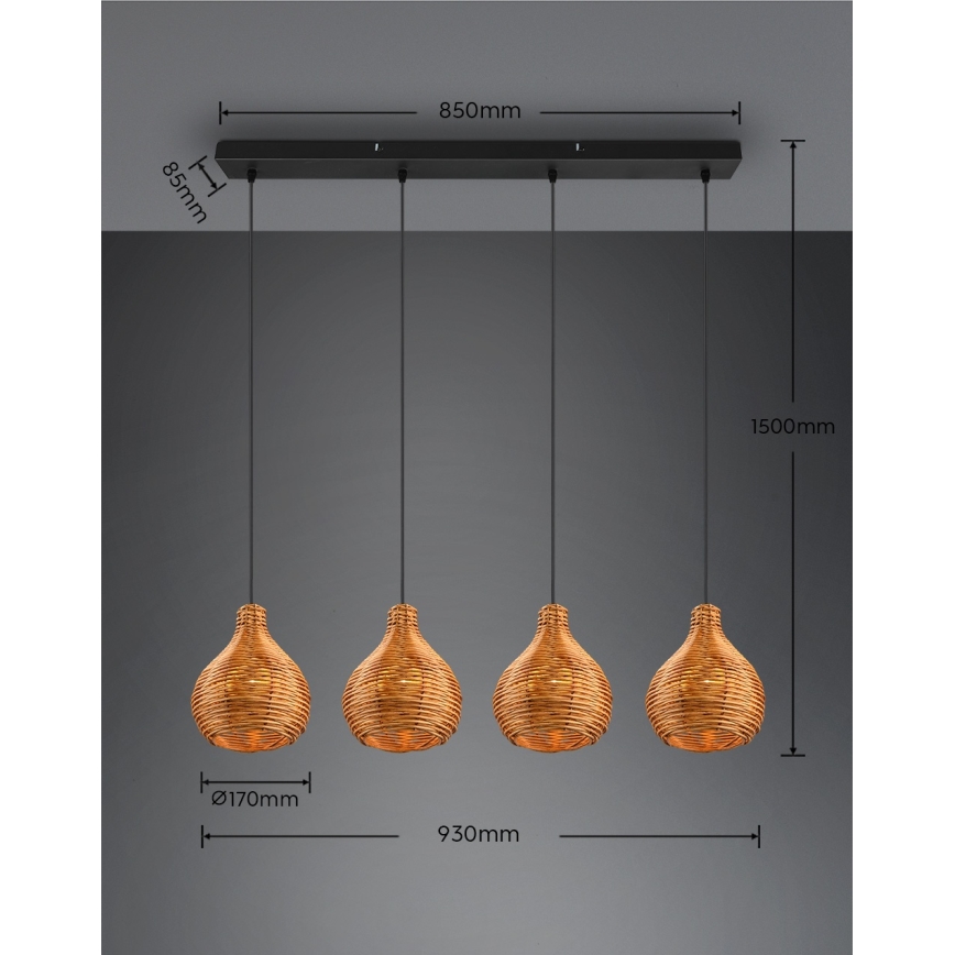 Reality - Rippvalgusti juhtmel SPROUT 3xE14/40W/230V pruun/rotang