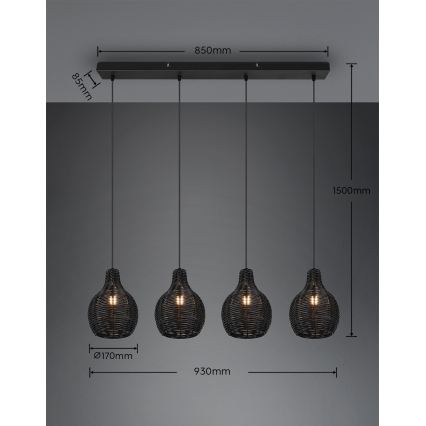 Reality - Rippvalgusti kaabliga SPROUT 4xE14/30W/230V must/rotang