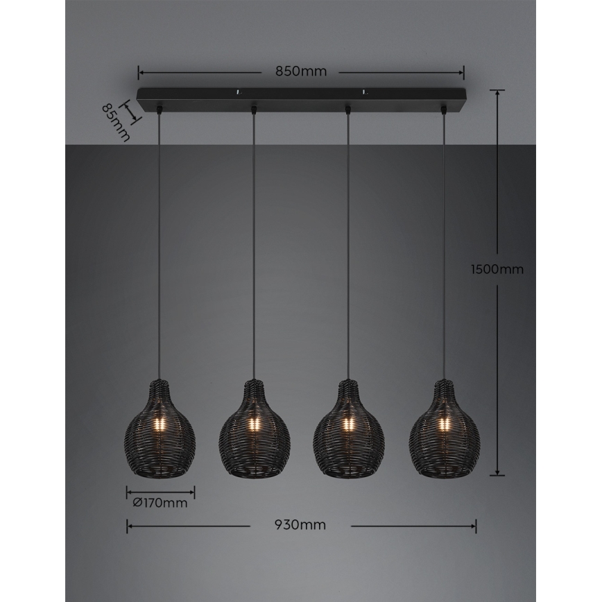 Reality - Rippvalgusti kaabliga SPROUT 4xE14/30W/230V must/rotang