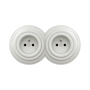 Reblig - Kahekordne retro seinakontakt raamiga, 230 V, keraamiline, valge