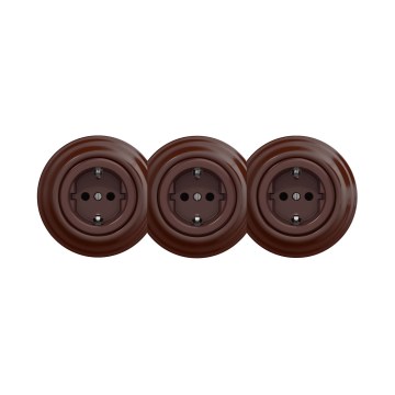 Reblig - Kolmekordne retro pistikupesa koduseks kasutamiseks SCHUKO 230V pruun