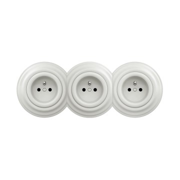 Reblig - Kolmene retro-pistikupesa koduseks kasutamiseks, raamiga, 230V, keraamiline, valge