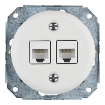 Reblig - portselanist retro Ethernet-pistikupesa raamita 2x CAT.5E valge