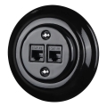Reblig - Portselanist retro Etherneti pistikupesa raamiga, 2× CAT5e, must