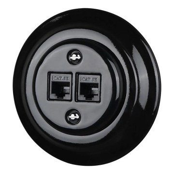 Reblig - Portselanist retro Etherneti pistikupesa raamiga, 2× CAT5e, must