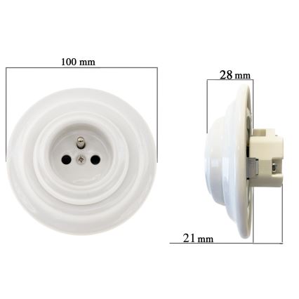 Reblig - portselanist retro seinapistikupesa raamiga SCHUKO 250V/16A valge