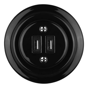 Reblig - portselanist retro USB-seinapistik raamiga 2xUSB-A must