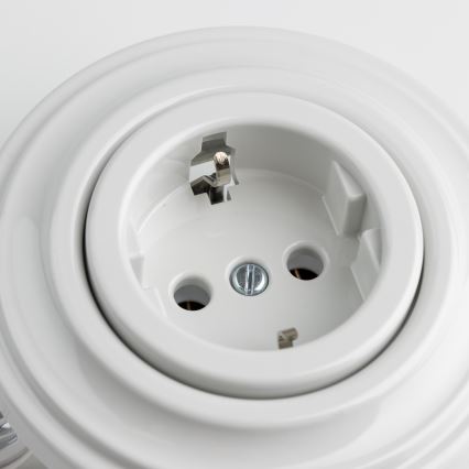 Reblig - Retro kodune pistikupesa raamiga SCHUKO 230V/16A, valge keraamiline