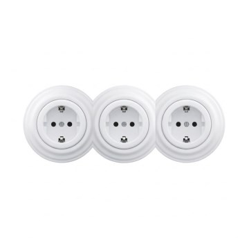 Reblig - Retro kolmikpistikupesa koduseks kasutamiseks raamiga SCHUKO 230V, lumevalge