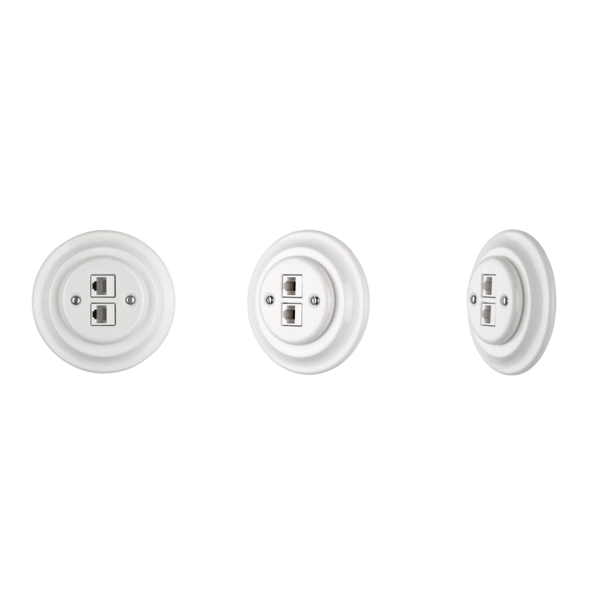 Reblig - portselanist retro Ethernet-pistikupesa raamita 2x CAT.5E valge