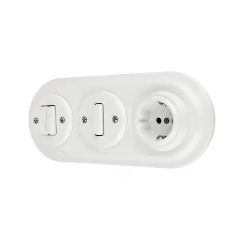 Reblig - retro portselanist kodune pistikupesa raamita, 250 V/16 A, valge